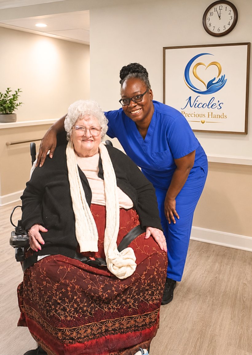 Nicole with a client at home